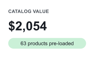 Catalog value: $2,054 – 63 products pre-loaded
