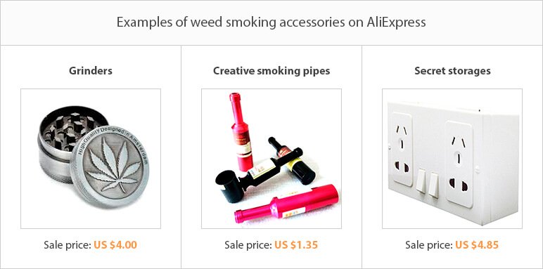 Examples of weed smoking accessories on AliExpress