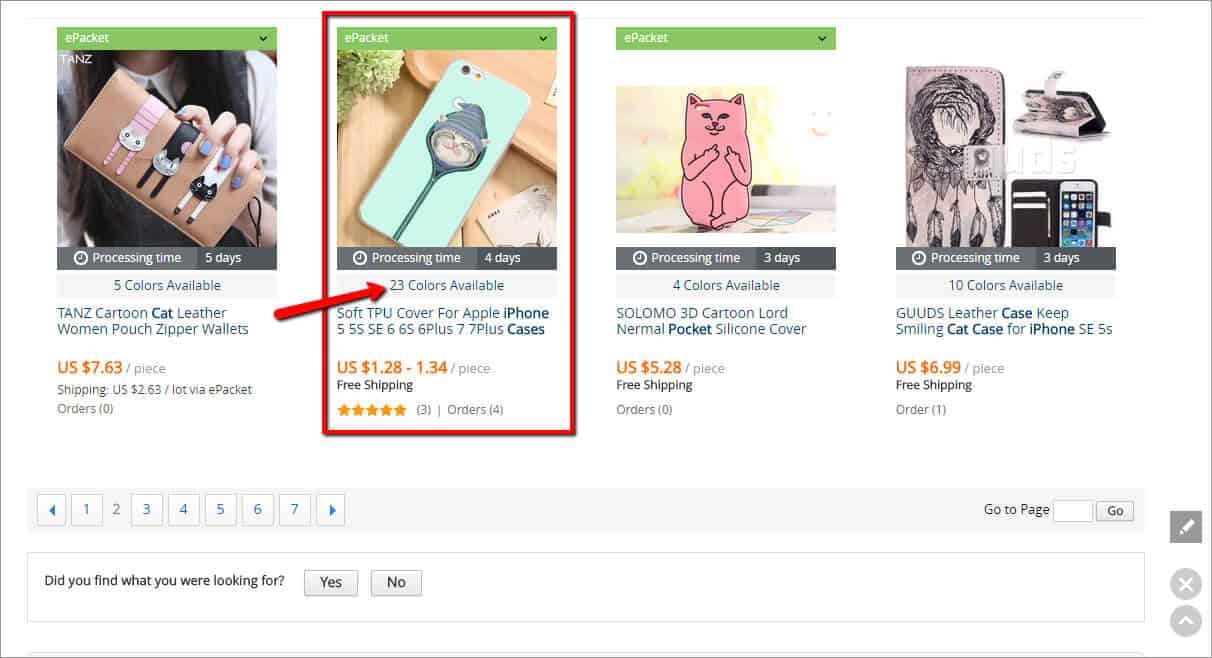 AliExpress search results containing a product similar to the one that became unavailable