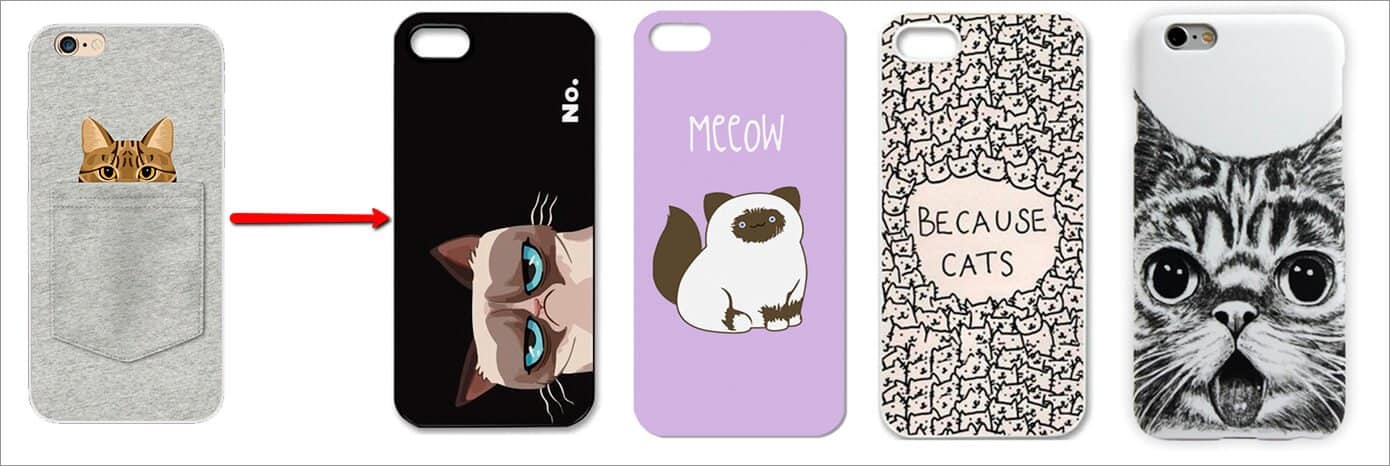 Photos of cat iPhone cases an online retailer can offer as an alternative to a missing product