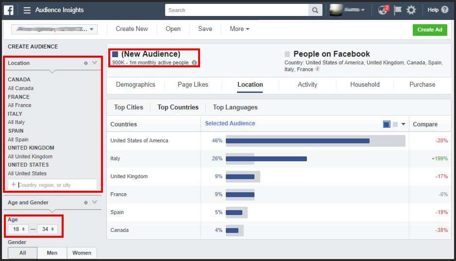 facebook audience insights location