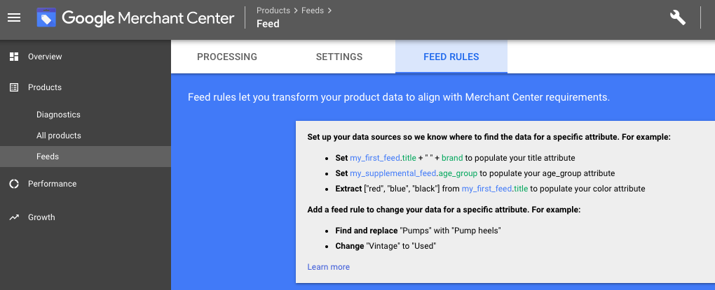 Google Shopping feed rules