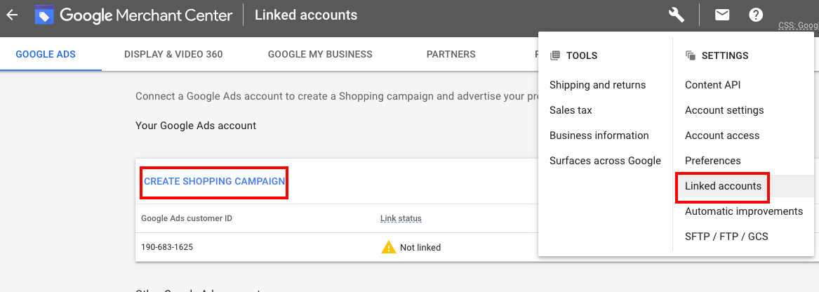 Link Google Ads & Merchant Center accounts