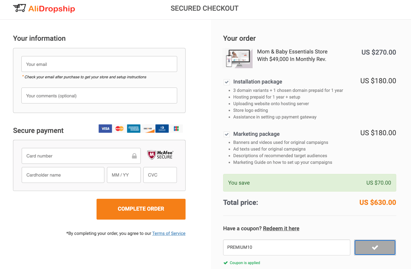 a picture showing how to get 10% OFF AliDropship Premium Stores
