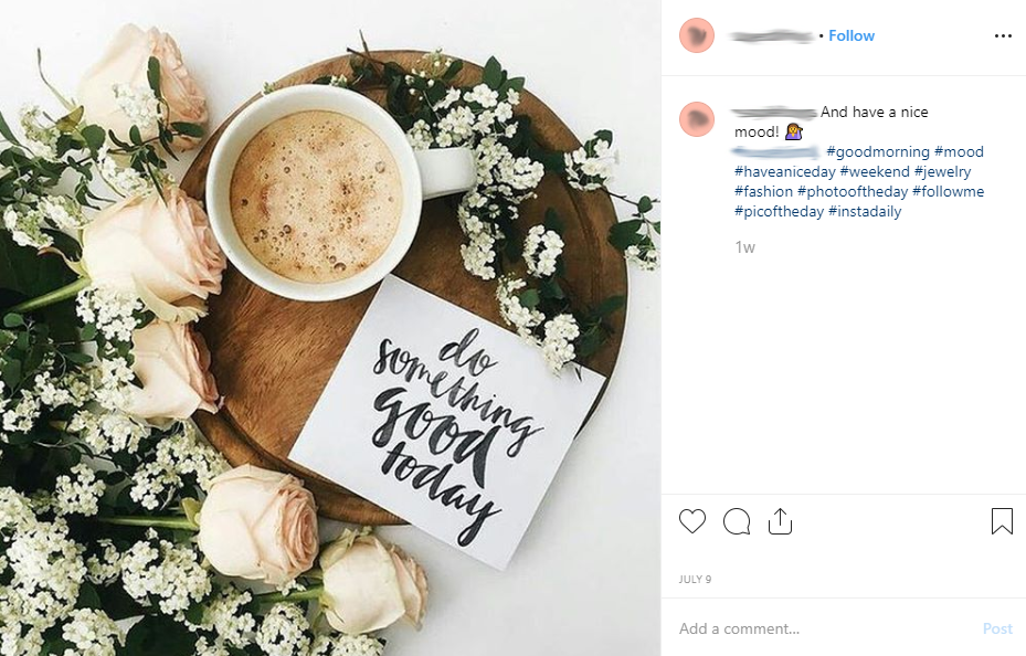 Instagram posts for business: An example of Instagram post with proper hashtags