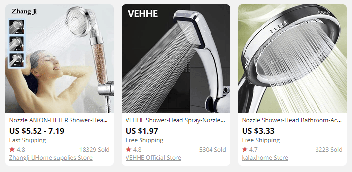 a picture showing shower heads to sell