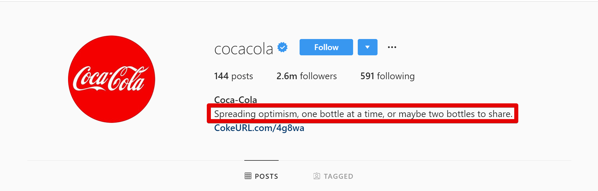 instagram bio example of Coca-Cola