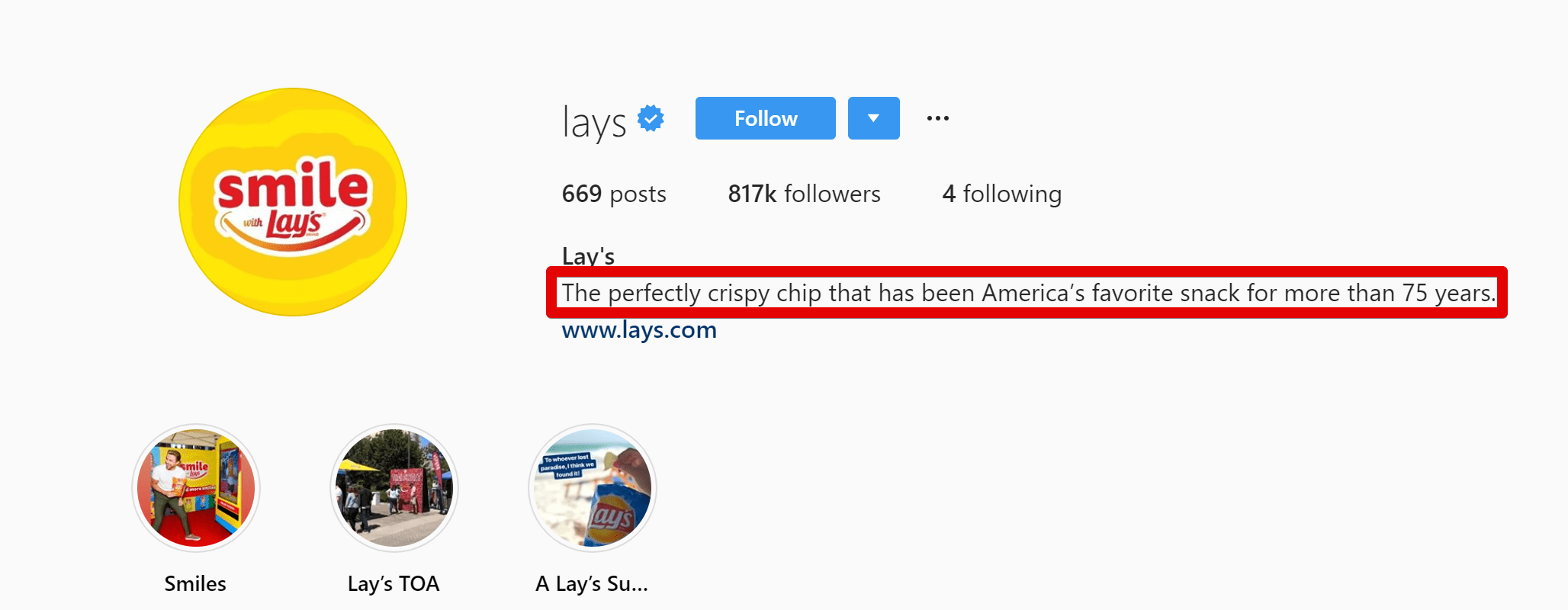 a picture showing the example of Lays IG bio