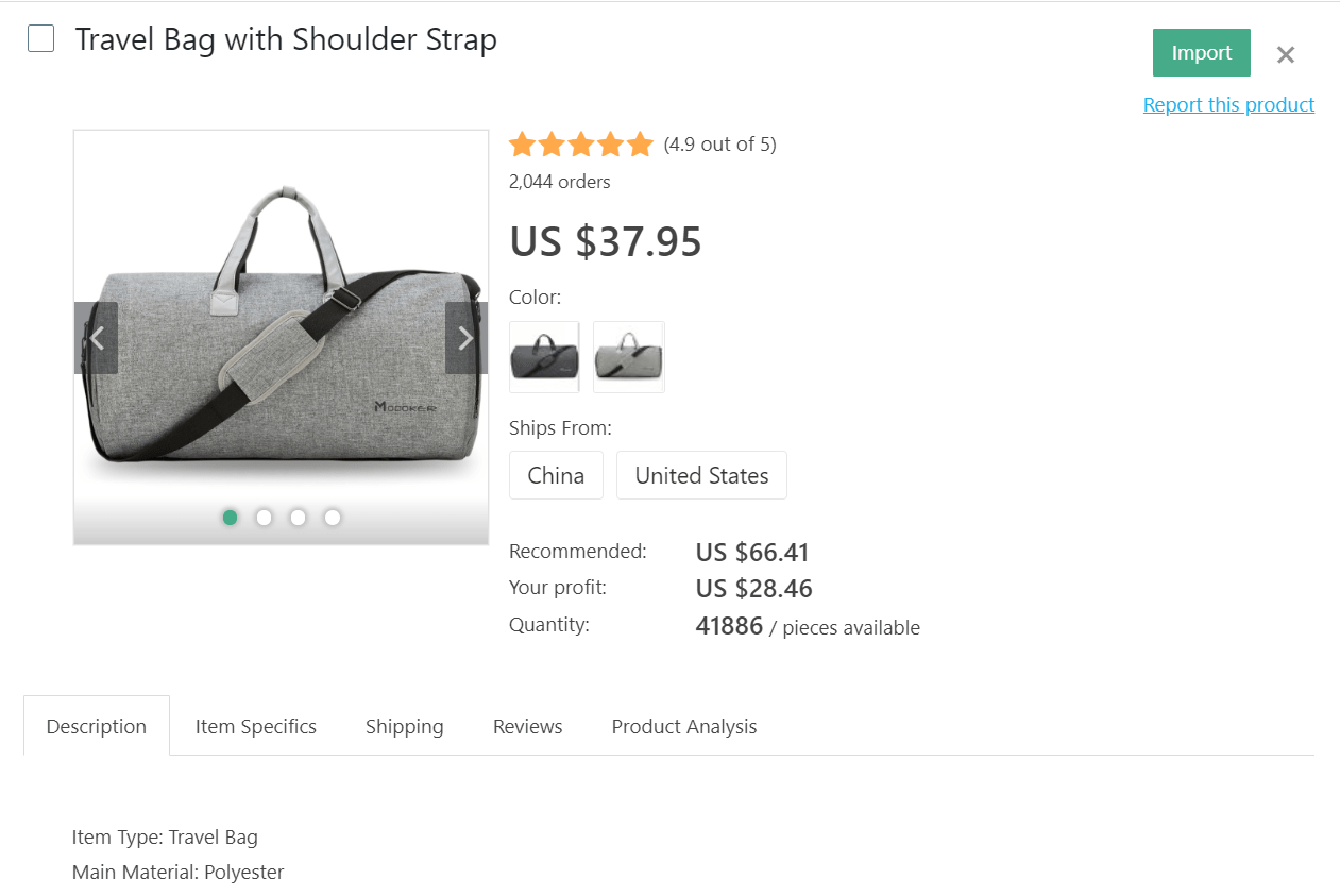 Grey travel bag with a shoulder strap 