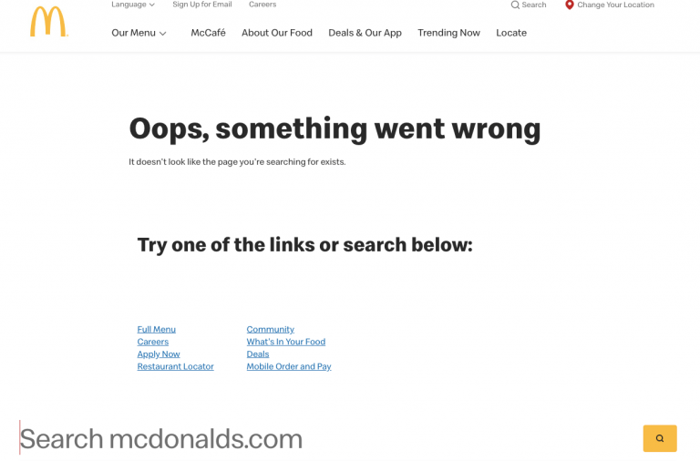 McDonalds 404 page
