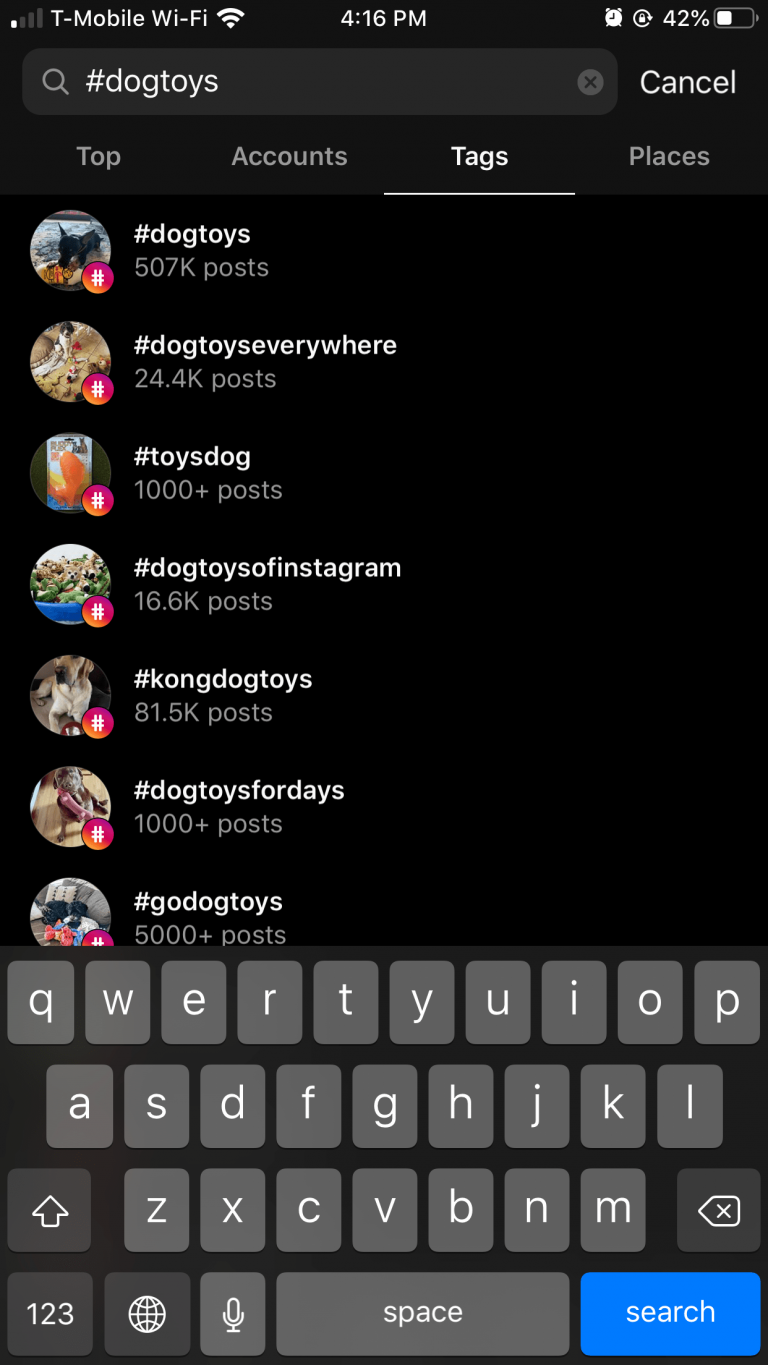 a picture showing trending Instagram hashtags for dog lovers