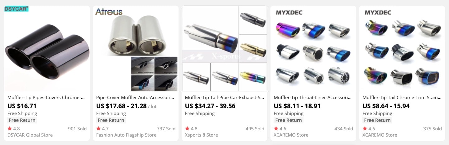 a picture showing exhaust tips to sell in 2021