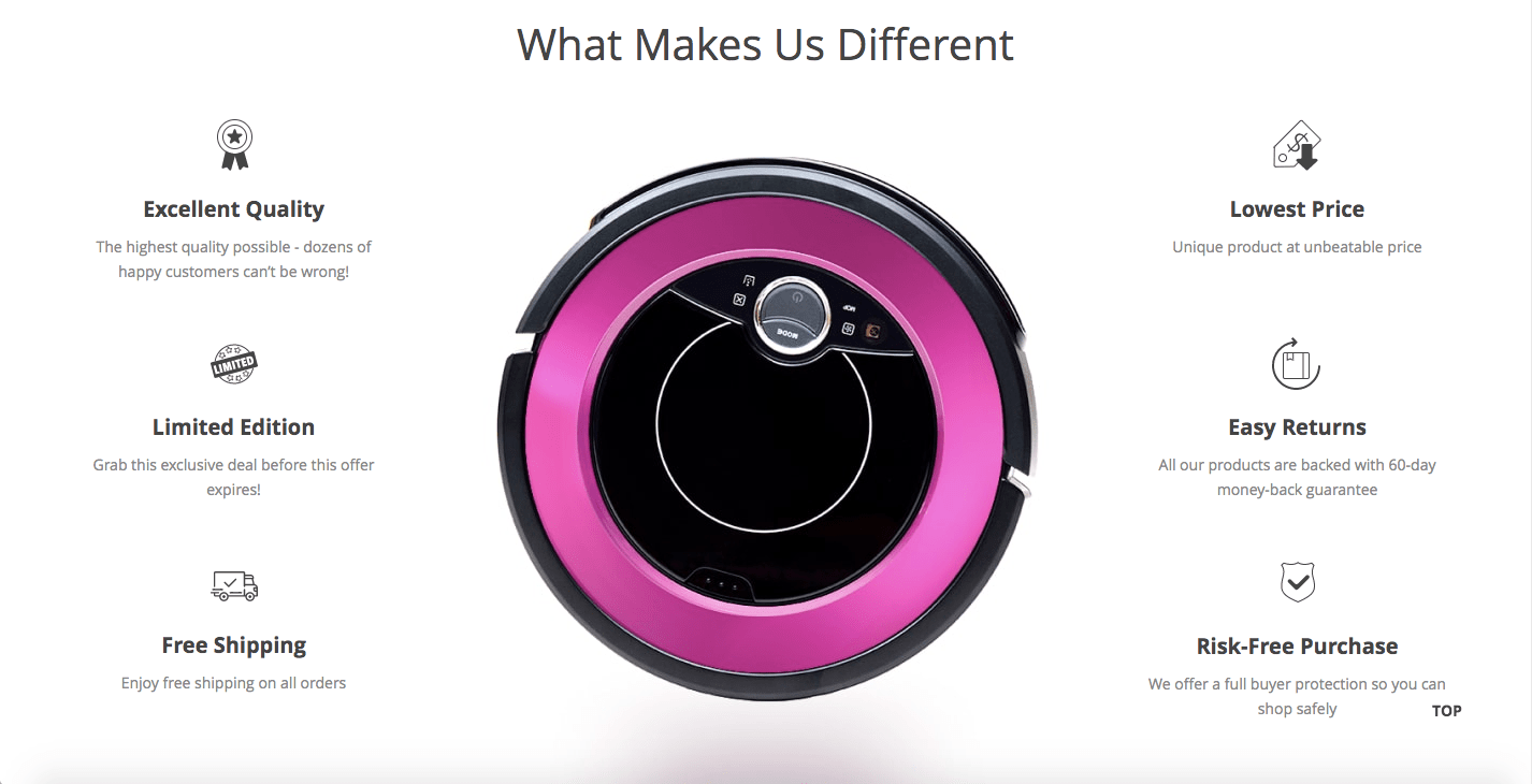 eye-catching element on one product website