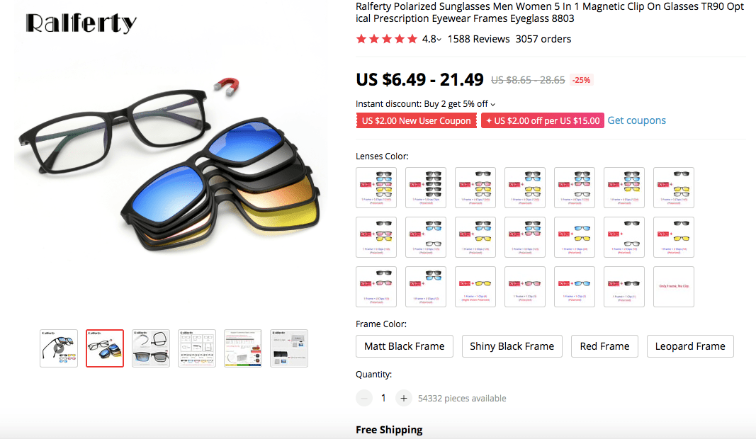 a picture showing polarized magnetic clip-on eyeglasses to resell for profit