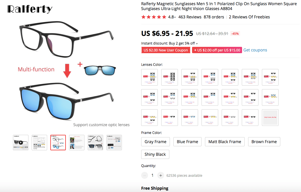 a picture showing polarized square clip-on night vision eyeglasses to resell in your online store