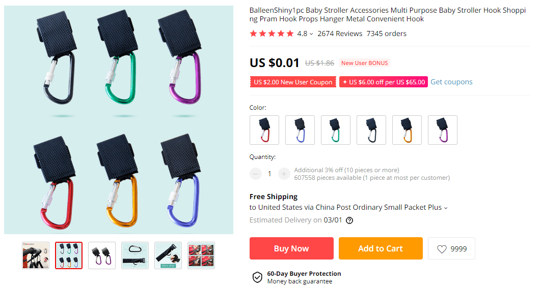 Things under 5 dollars: Baby Stroller Hooks on AliExpress