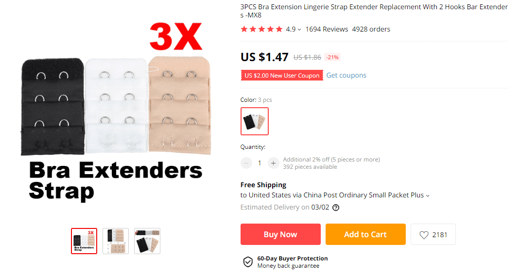 Things under 5 dollars: Bra Extenders on AliExpress
