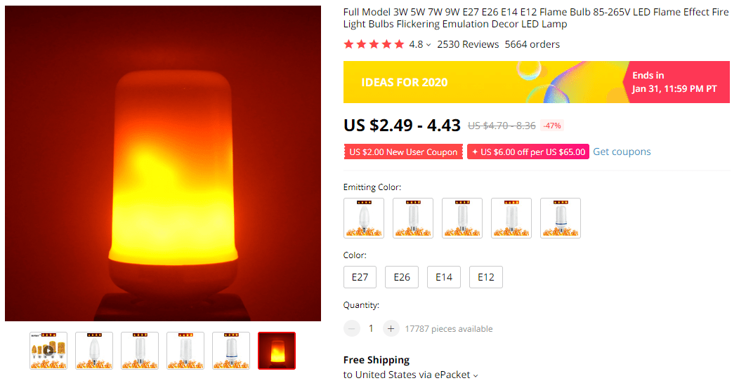 Flame LED Bulb on AliExpress