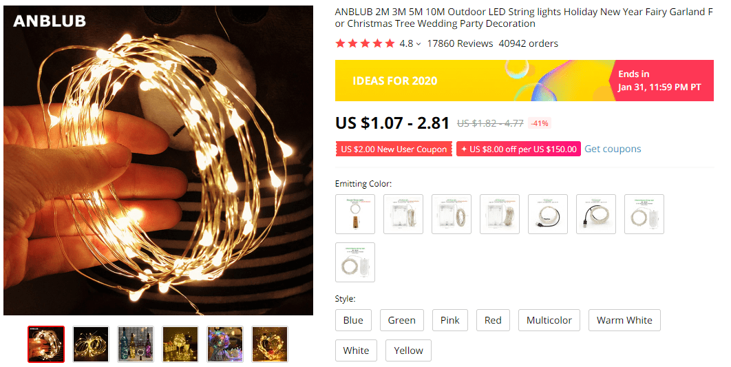 Things under 5 dollars: LED Lights String on AliExpress