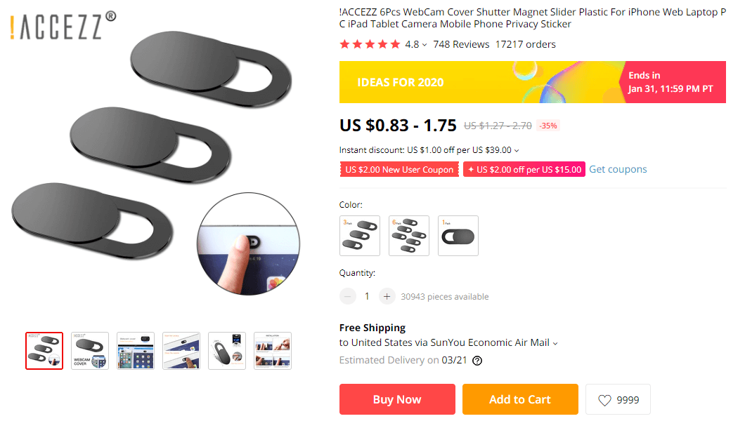 Webcam Cover on AliExpress