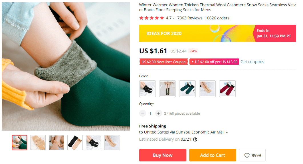 Things under 5 dollars: Women’s Wool Socks on AliExpress