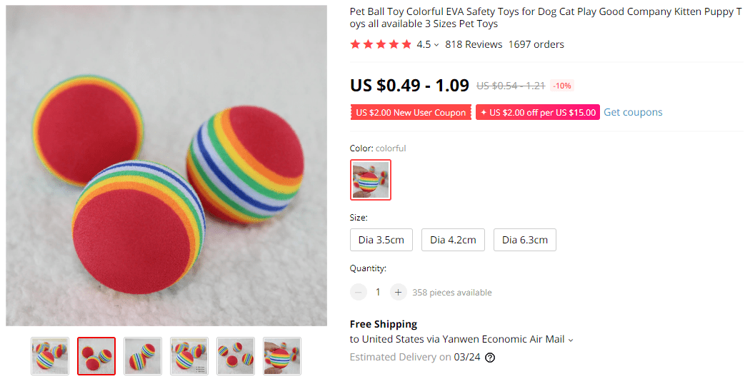 Ball for cats and dogs on AliExpress