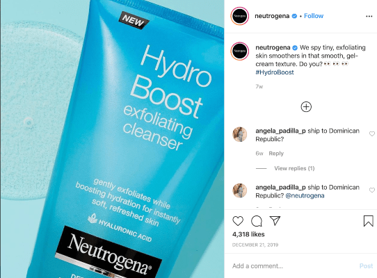 Neutrogena using an engaging intro in an Instagram post