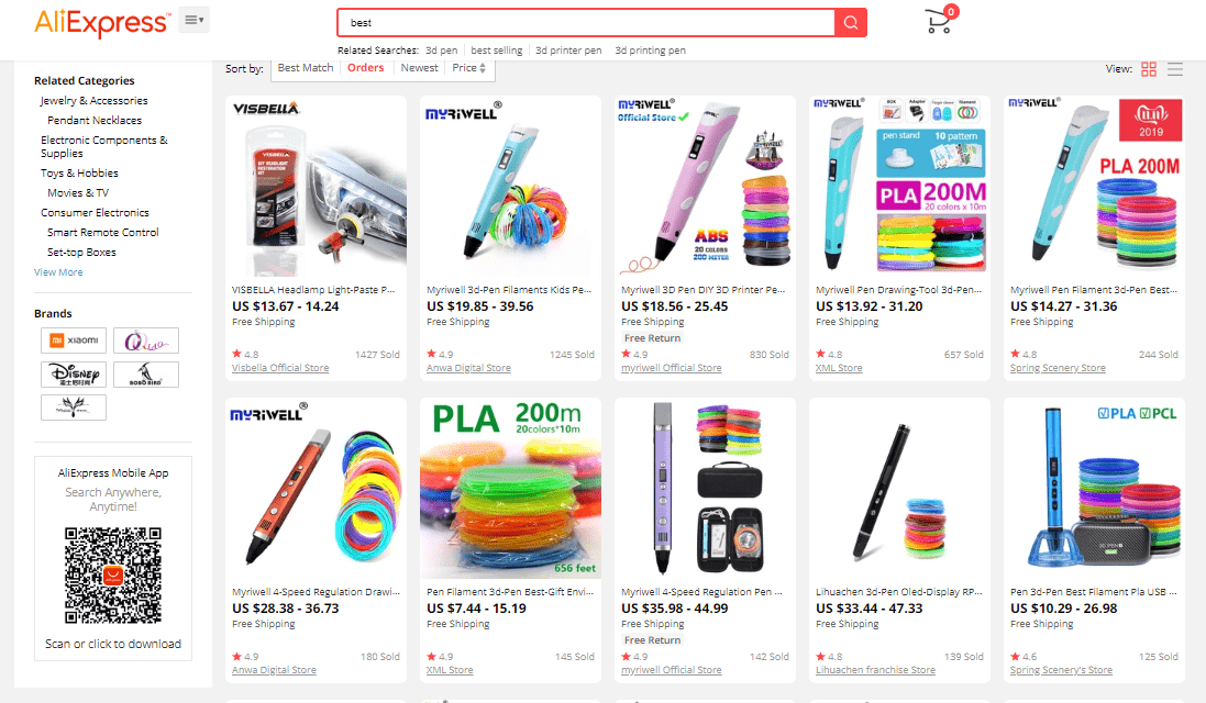 AliExpress products for a custom online store