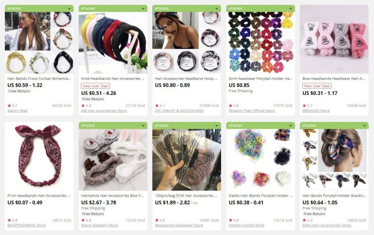 a screenshot showing hairbands as bulk items for sale