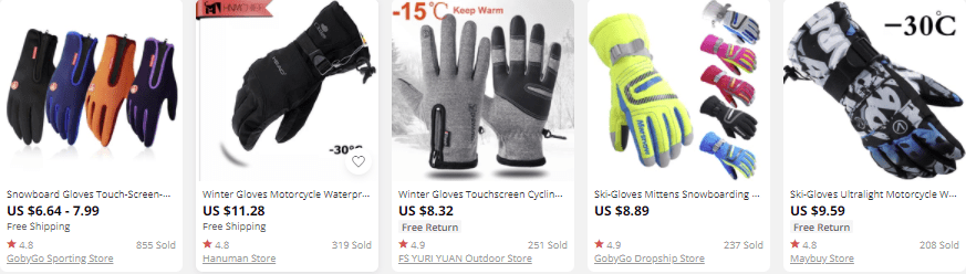 Skiing gloves