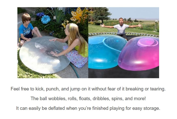 A product description witha photo of happy children appealing to emotions