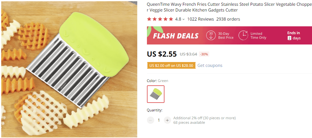 QueenTime Wavy French Fries Cutter Stainless Steel Potato Slicer