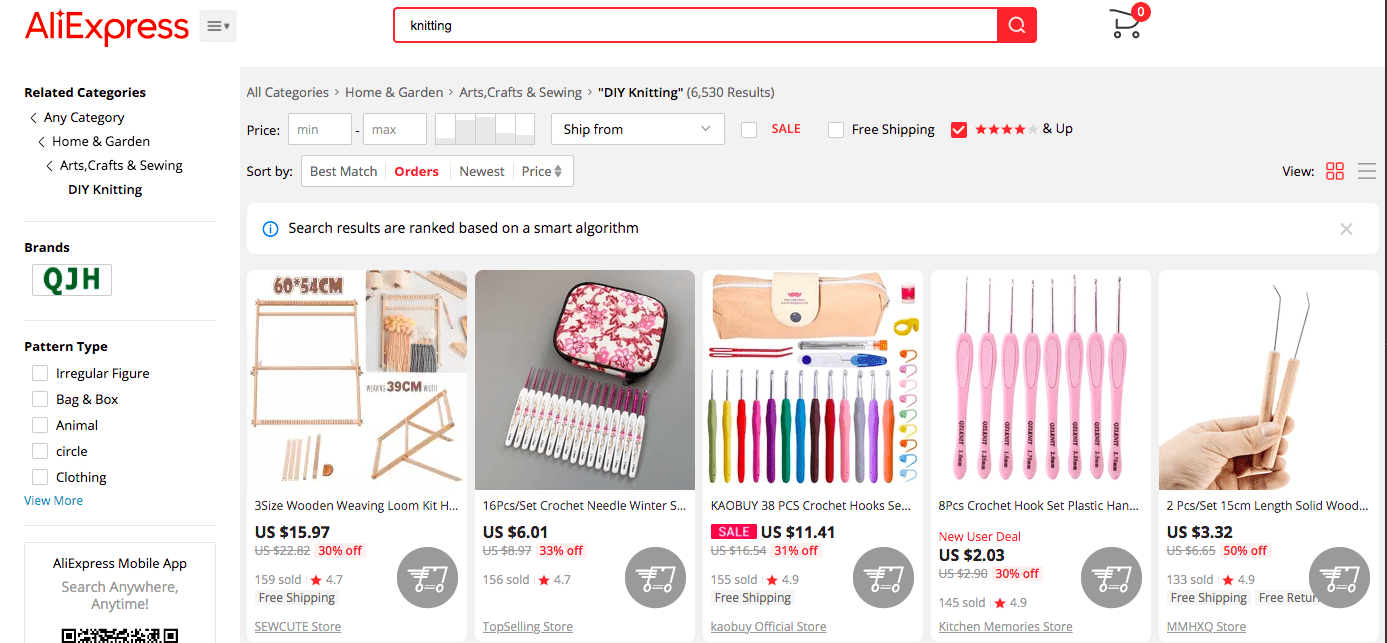 Number of offerings on AliExpress for a niche product