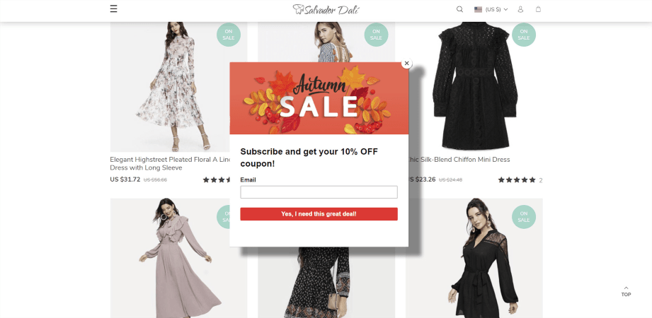 A screenshot of a pop-up offering a 10% discount for a subscription