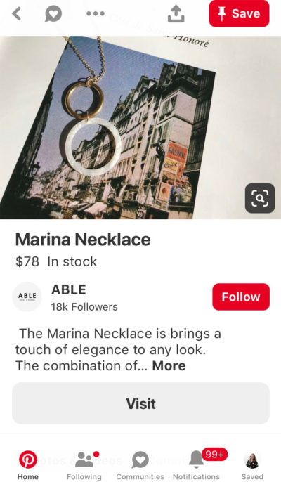An example of a rich pin on Pinterest