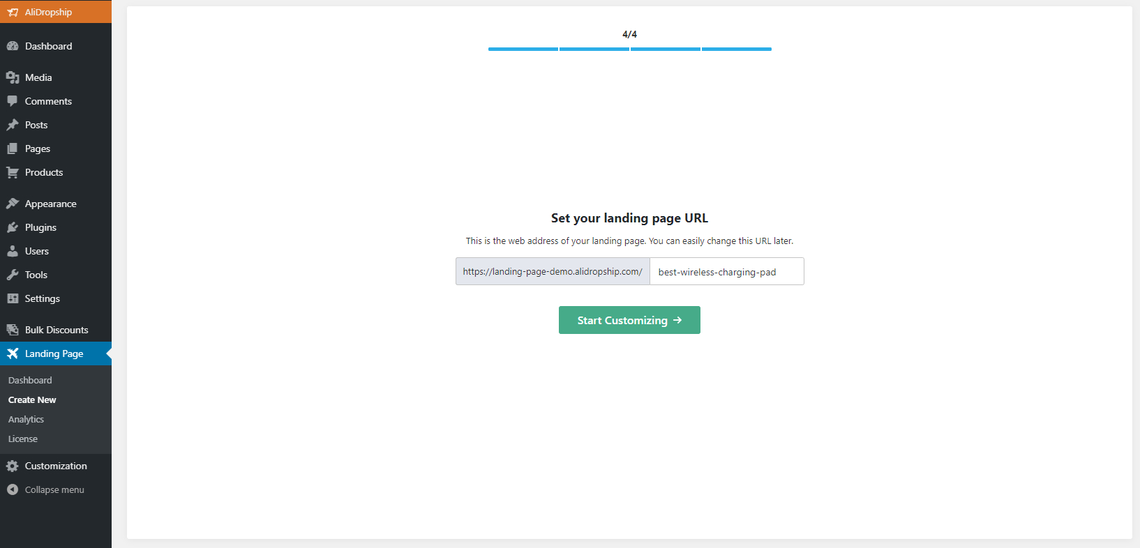 Setting a URL for a single-product landing page