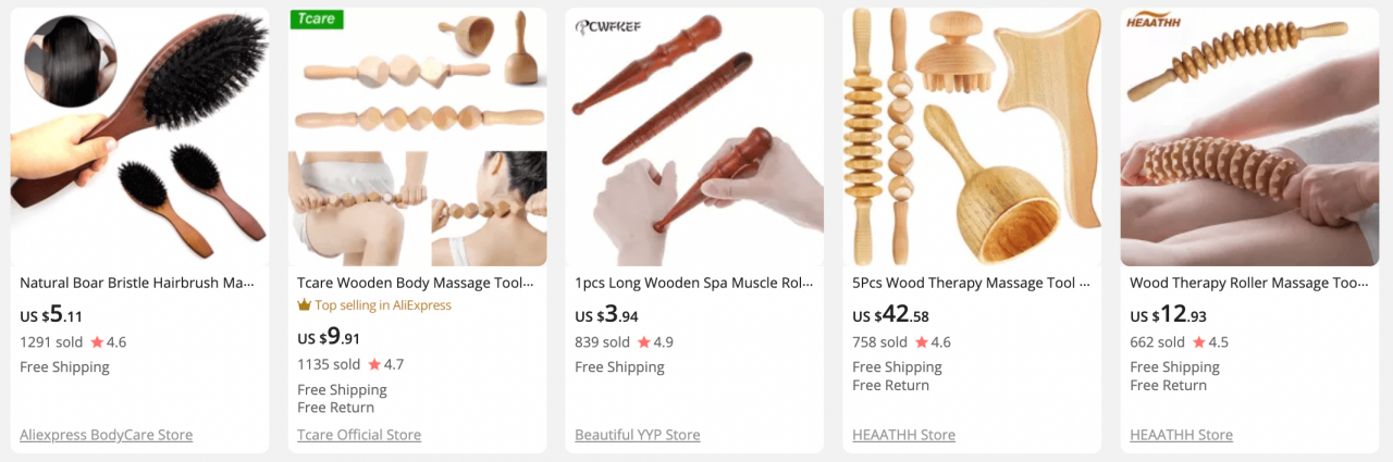 Wooden massage tools on AliExpress