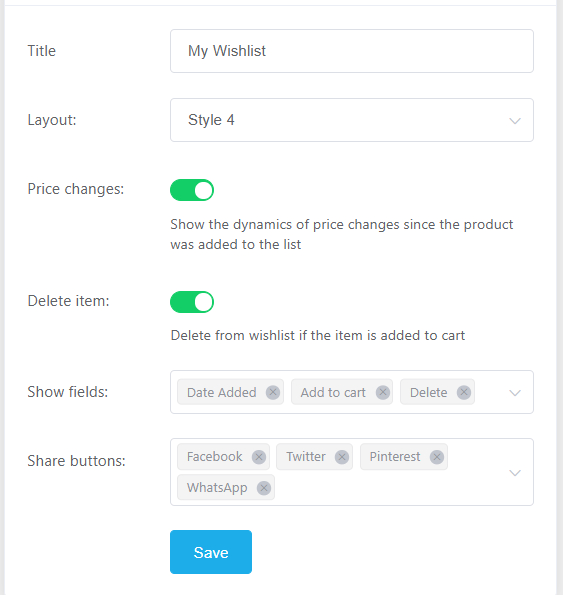 Wish list page customization options