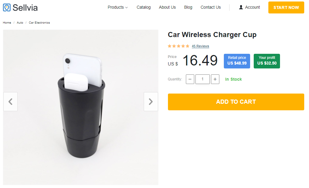 Car wireless charger cup as an example of car accessories for dropshipping