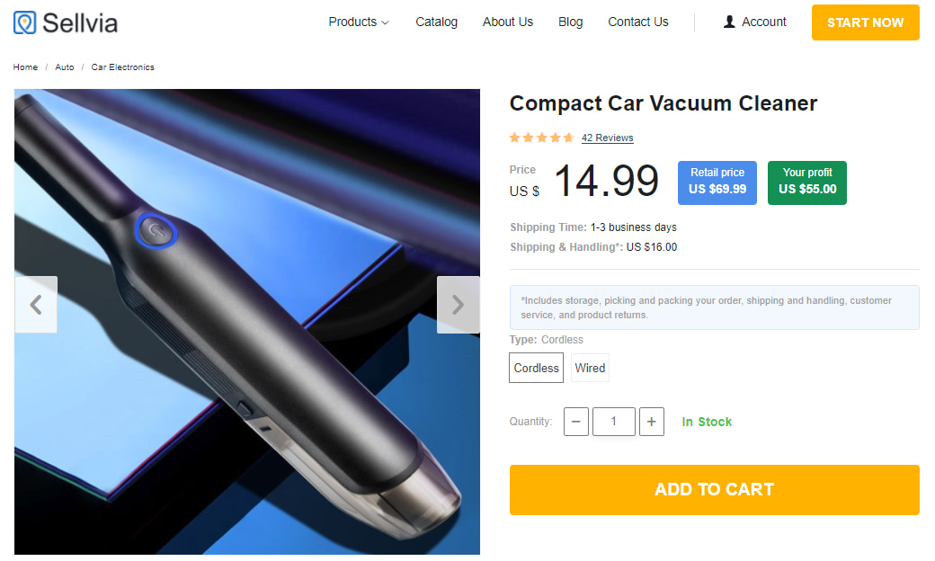 Compact car vacuum cleaner as an example of car care products