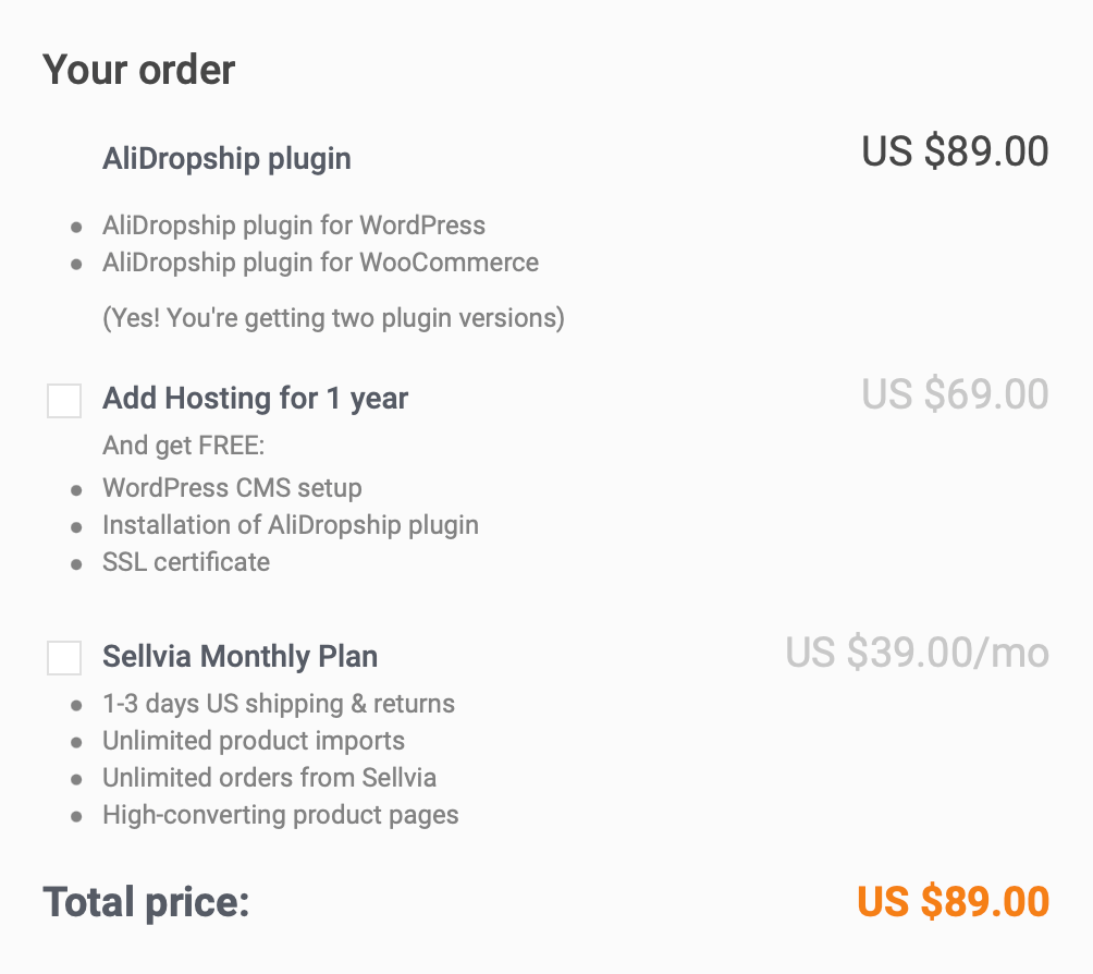 a picture showing the AliDropship Plugin price