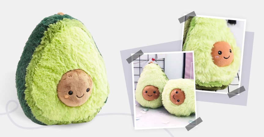 a picture showing this week's bestseller - Huggable Plush Avocado Toy