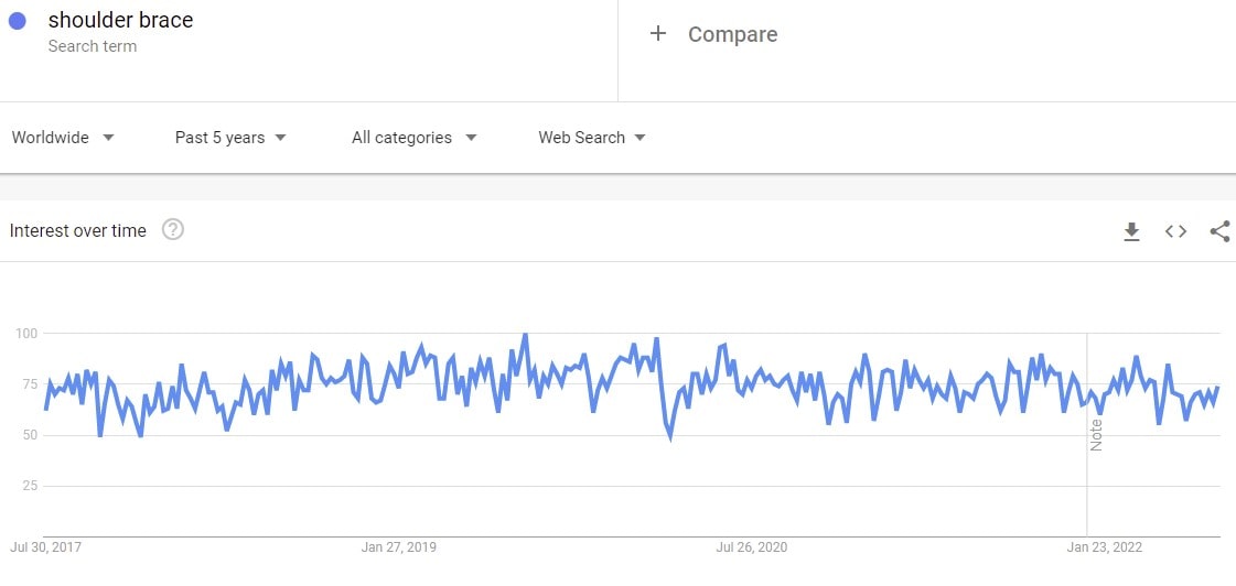 The steady public interest in shoulder support braces as seen by Google Trends