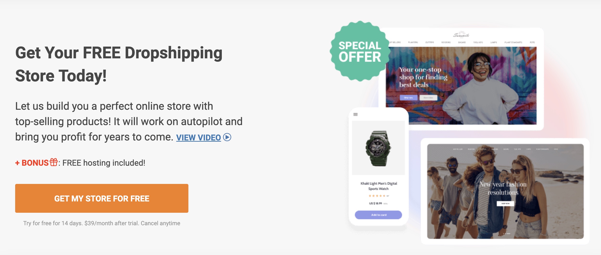 a picture showing how to get a prebuilt dropshipping store for free -- it's alidropship