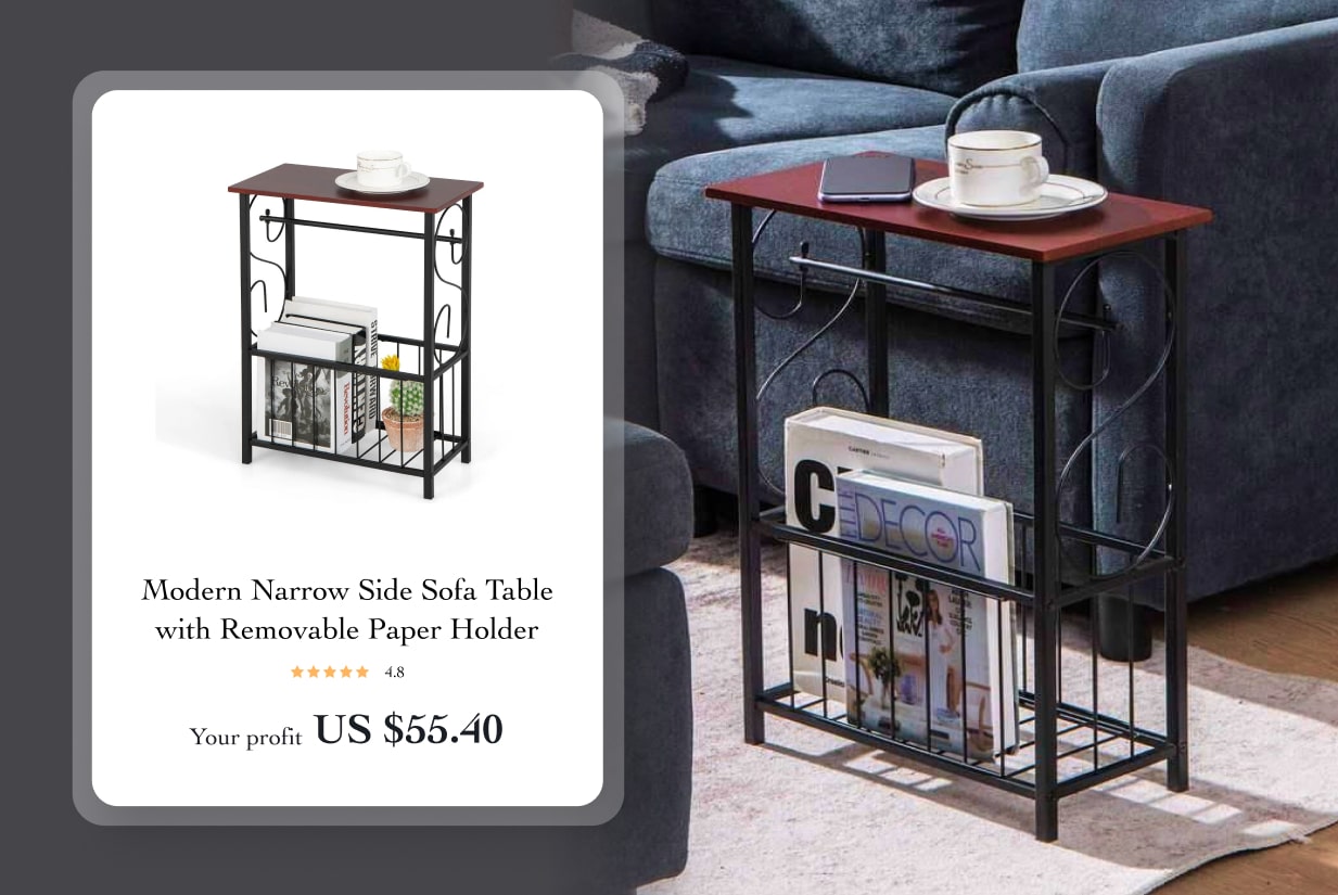 Modern Narrow Side Sofa Table with Removable Paper Holder