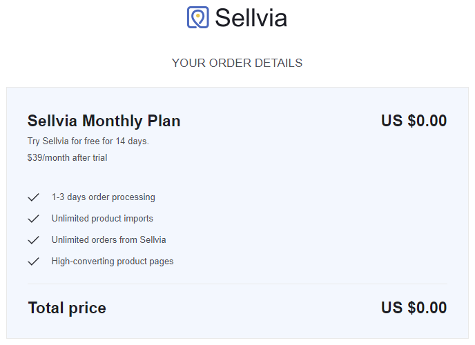 sellvia review thank you page