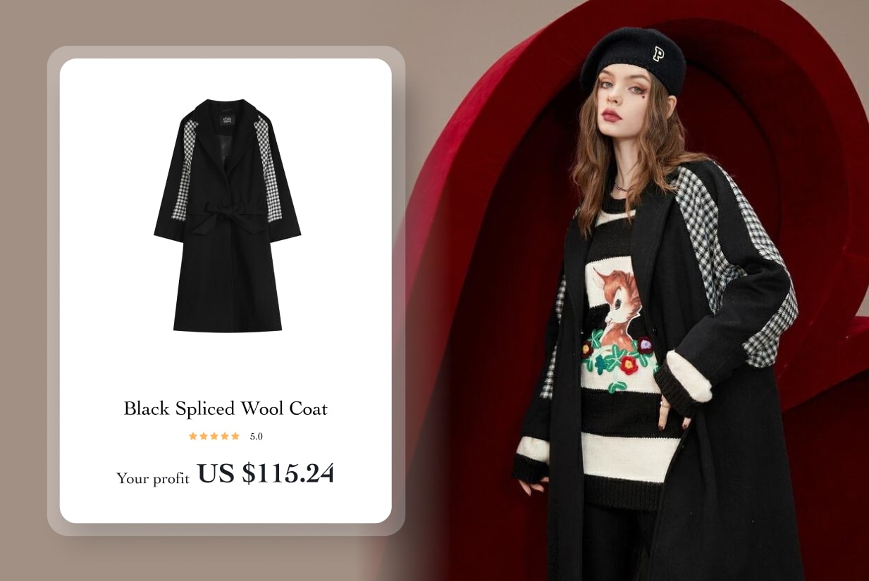 Black Spliced Wool Coat