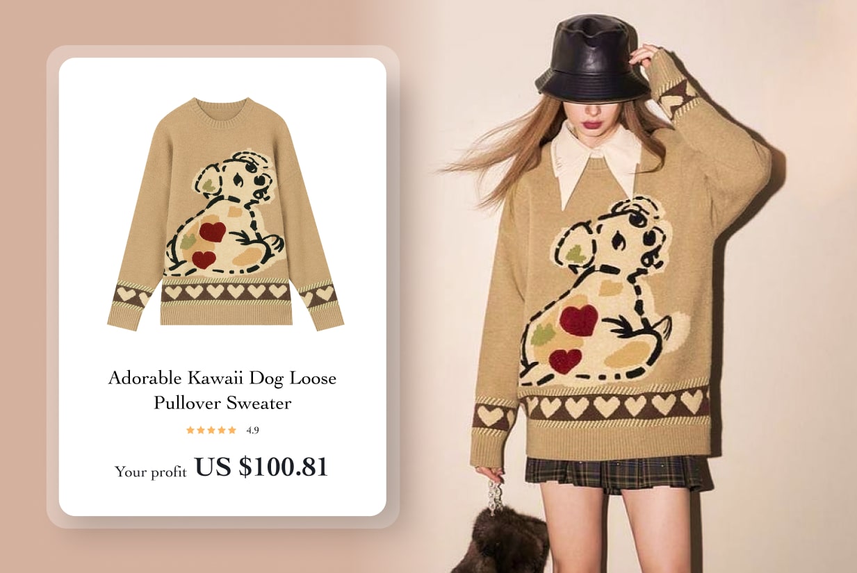 Adorable Kawaii Dog Loose Pullover Sweater