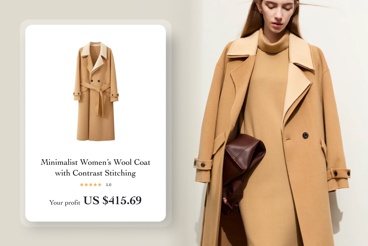 Minimalist Women’s Wool Coat with Contrast Stitching