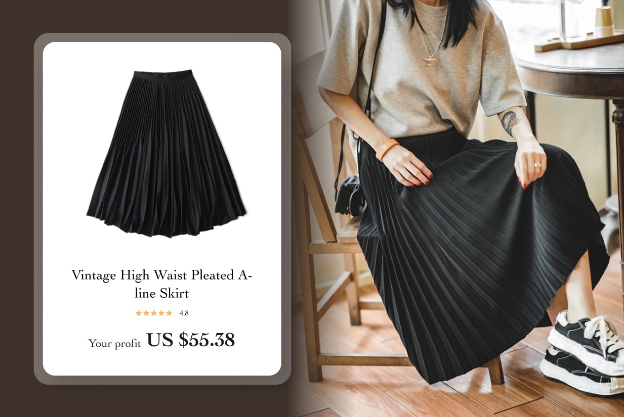 Vintage High Waist Pleated A-line Skirt